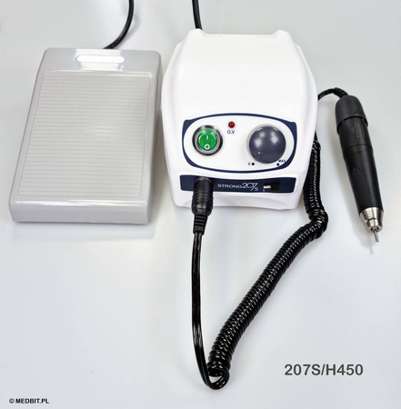 Mikrosilnik protetyczny STRONG 207S/H450 z prostnicą H450, 45 000 obr/min, 80W, frezarka do laboratorium protetycznego SAESHIN