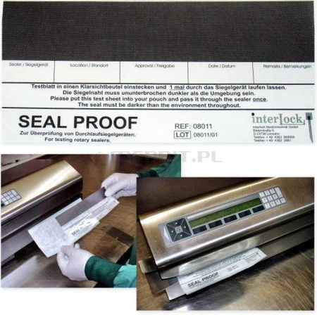 Test skuteczności zgrzewu Seal PROOF 250 szt. INTER LOCK – kontrola zgrzewarek rolkowych, norma DIN 58953, 150-200°C