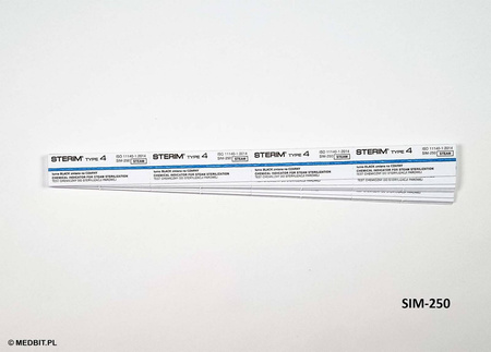 Wieloparametrowe wskaźniki chemiczne STERIM Klasa 4 SIM-250 do sterylizacji parowej 121-134°C, 250 szt.