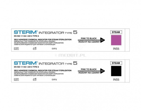 STEAM STERIM Integrator 5 – test chemiczny do kontroli sterylizacji parą, klasa 5, 250 szt., 121-134°C
