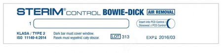 Test paskowy Bowie&Dick Control STERIM do kontroli sterylizatorów parowych, zgodny z ISO 11140-1 typ 2, opakowanie 100 sztuk