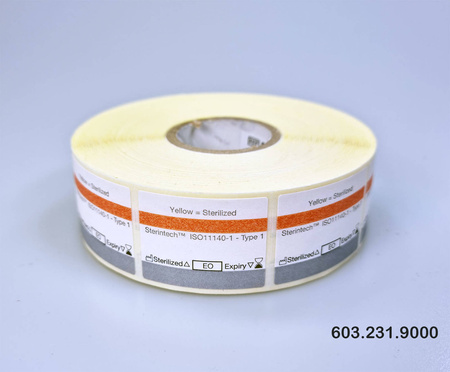 Etykiety do sterylizacji EO do metkownicy GK, 3-rzędowe, wskaźnik tlenku etylenu, 22x29mm, 750 szt., Sterintech