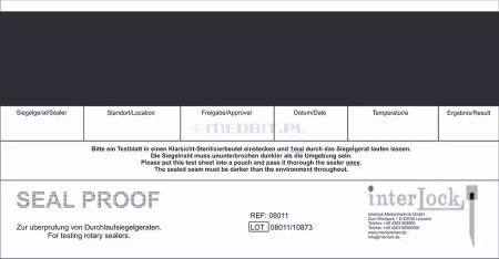 Test skuteczności zgrzewu Seal PROOF 250 szt. INTER LOCK – kontrola zgrzewarek rolkowych, norma DIN 58953, 150-200°C