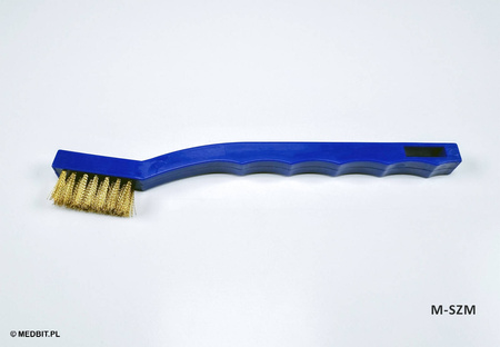 Szczotka mosiężna do czyszczenia narzędzi i wierteł 18 cm, niebieska rączka, MEDBIT.PL M-SZM